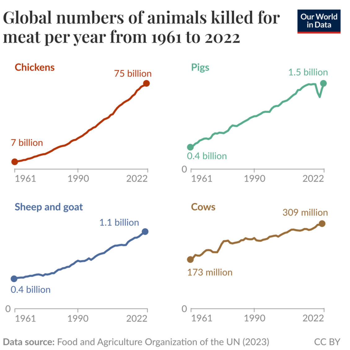 animals slaughtered yearly since 1961